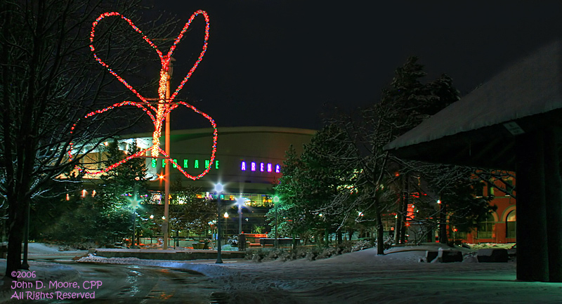 A very cold night, at Riverfront Parks northwest entrance, Spokane, Washington