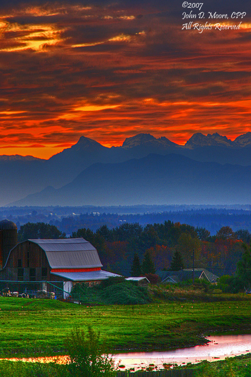 Sunrise at a Ferndale, Washington,  Dairy farm, Spokane Night Scenes