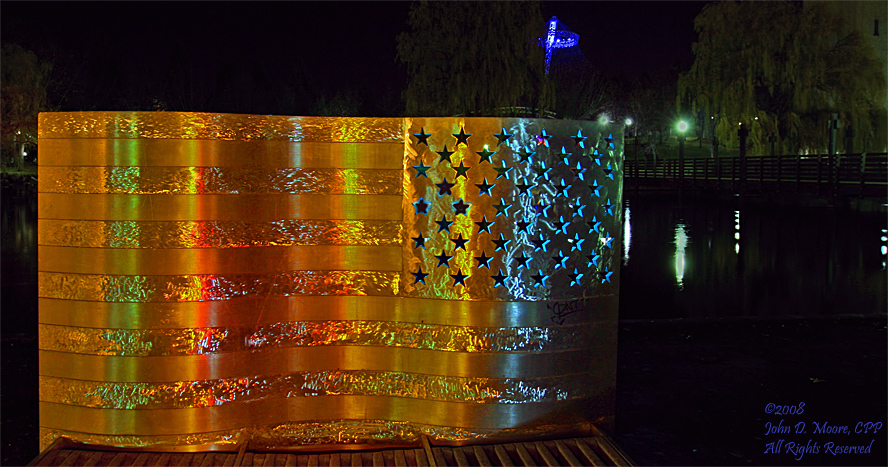 A stainless steel sculpture of the US  flag. Spokane, Washington